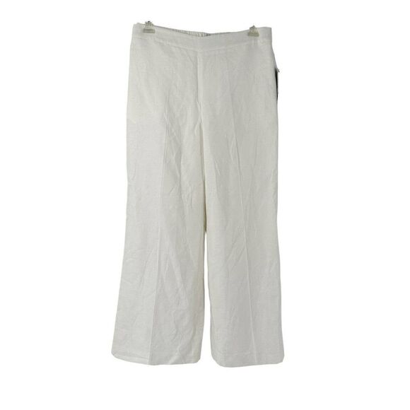Linen Blend Pants White Womens Size 12 Elastic Panel Nine West New Breathable - Picture 1 of 8